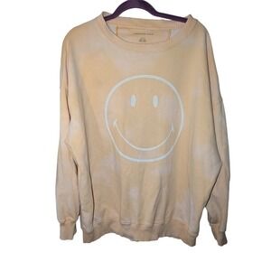 American Eagle Womens Peach Tie Dye Smiley Face Graphic Crewneck Sweatshirt M